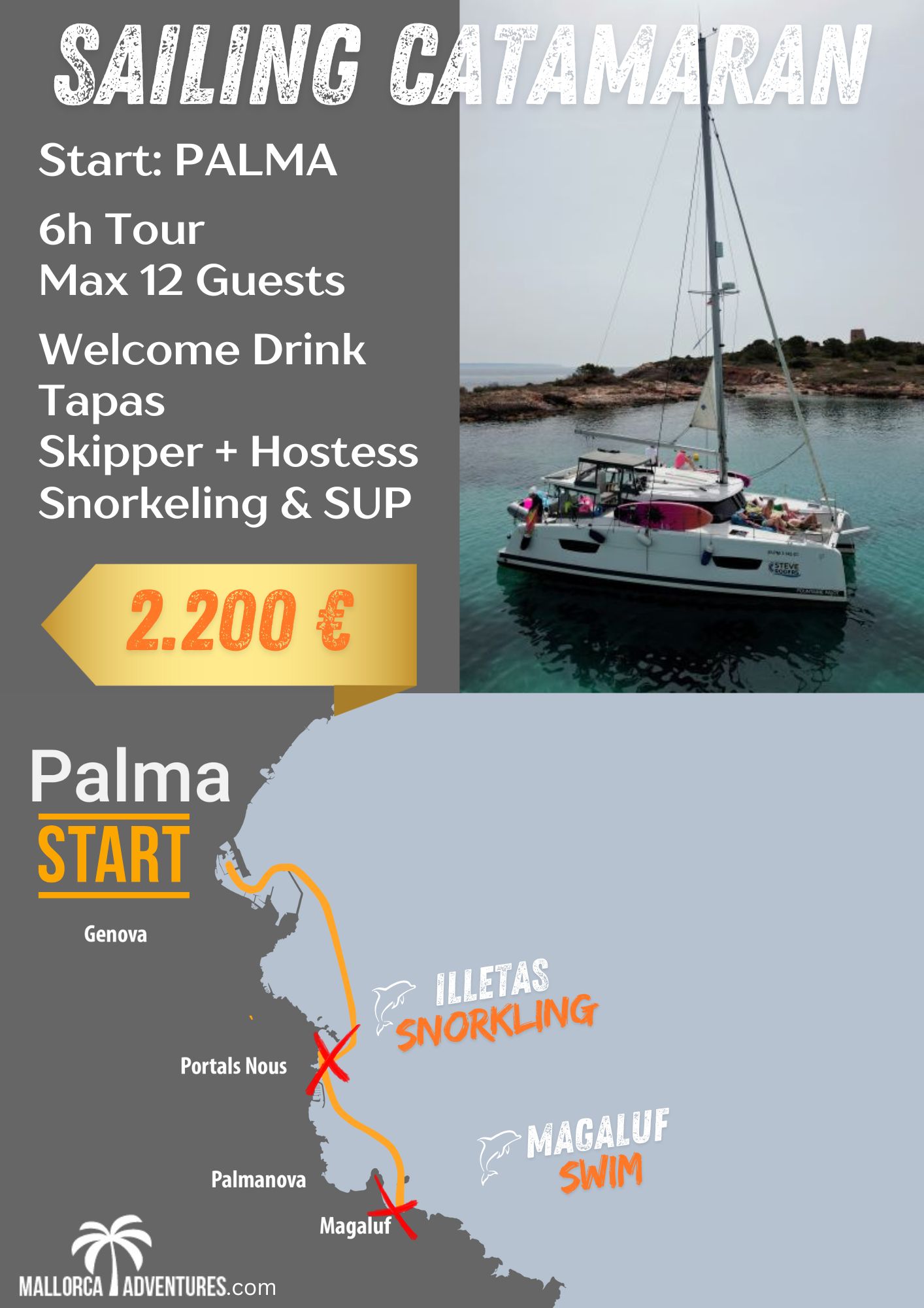 6 hours catamaran tour from Palma to Palmanova