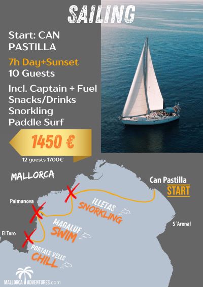 7 hours sailboat tour from can pastilla on mallorca including sunset