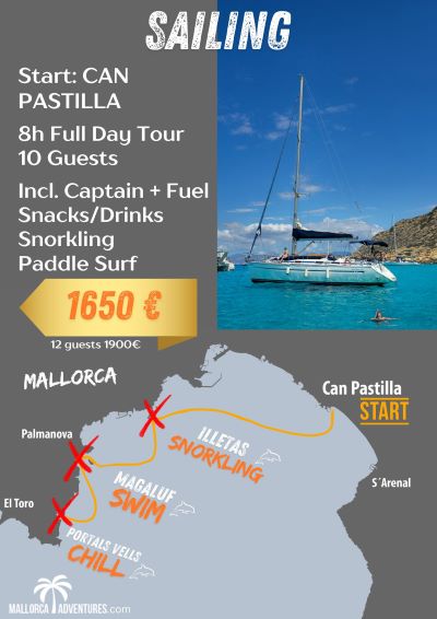 8 hours sailboat tour from Can Pastilla fuill day