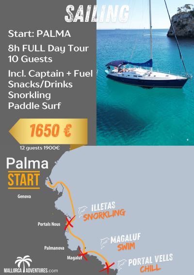 8 hours sailboat tour from Palma to Portal Vells full day